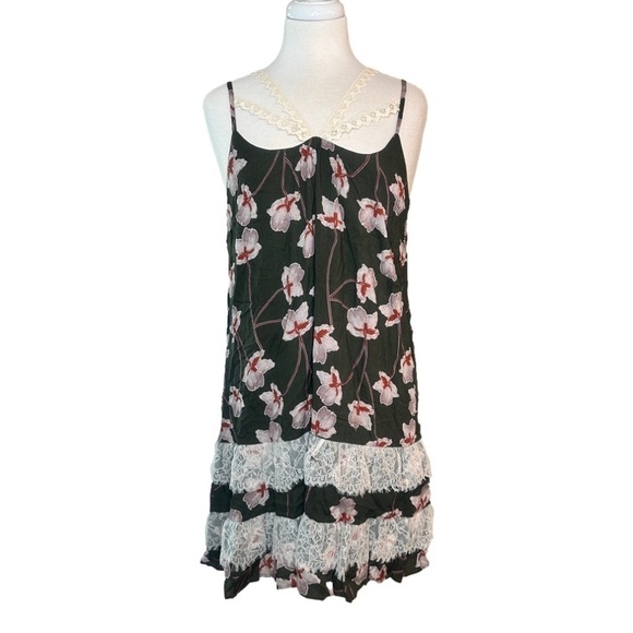 Nwt Entro Green Sleeveless Floral & Lace Sundress Dress Size L - Picture 1 of 5